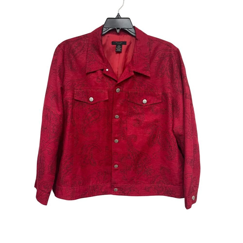 Silkland Woman Size 2X Cherry Red Jacket W/ Black Paisley Print 98% Silk Classic